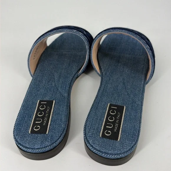Gucci 36.5 Denim Jean Jane Logo Blue Stripe Slides Sandals E950 - Picture 6 of 14